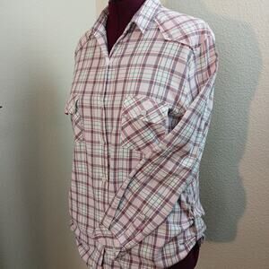 Matchstick Argus Pink Flannel Button-up Tunic XL long roll-tab sleeves cotton